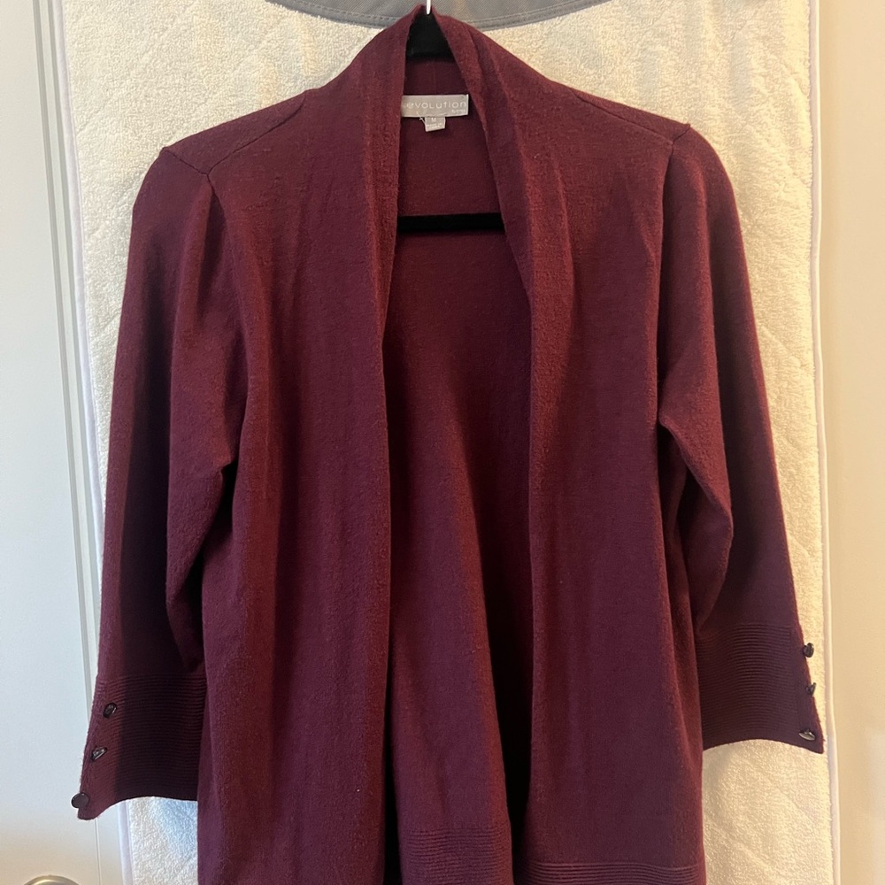Red Open-Front Cardigan with Shawl Collar